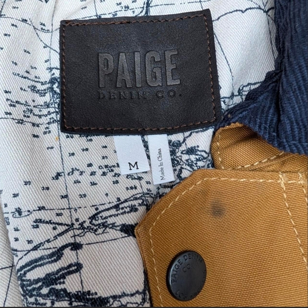 PAIGE Brown Tan Chore Coat Field Jacket with Navy Collar & Elbow Patches - Picture 4 of 8